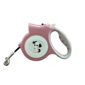 Guinzaglio retrattile da 5 m rosa con simpatico cucciolo per passeggiate all'aperto sicure