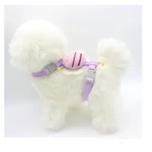 Cute purple bee-themed breathable dog and cat harness for small pets walking outdoors
