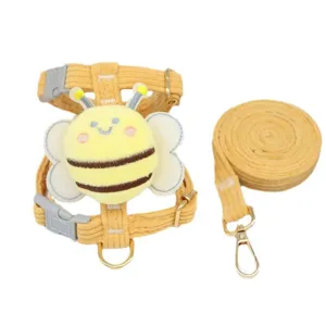 Adorable yellow bumblebee corduroy pet harness and leash set for small dogs and cats