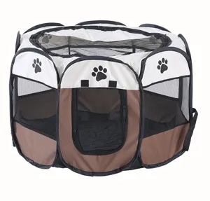 Folding octagonal pet tent playpen made of durable Oxford cloth with mesh panels