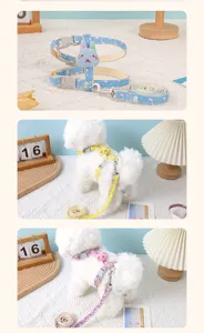 Adjustable H-shape pet harness with cute cartoon animal character in various floral patterns