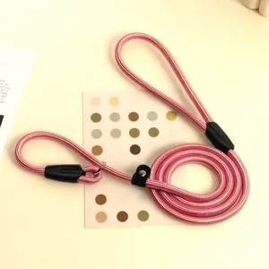 Close-up detail of a pink patterned round nylon P-leash for professional dog training