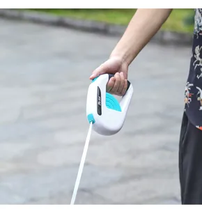 Ergonomic automatic retractable dog leash handle with white and blue design