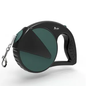 Laisse rétractable pour chien avec poignée ergonomique et clip métallique chromé robuste