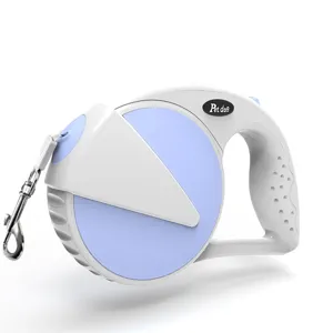 Laisse rétractable blanche et violette de haute qualité avec poignée ergonomique et clip