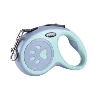 Retractable automatic pet dog leash in purple and mint green with cute paw print design