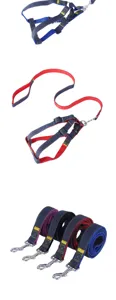 Detailed view of durable denim pet dog harness and leash set available in multiple colors