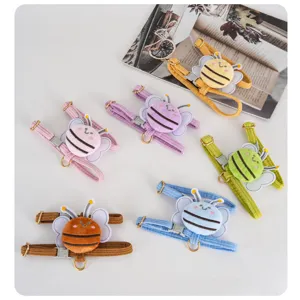 Adjustable bee-themed corduroy cat harness set in multiple colors for small pets
