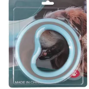 Laisse rétractable circulaire bleue pour chien avec fonction anti-traction dans son emballage