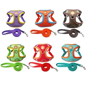 Reflective Suede Pet Chest Harness And Leash Set Breathable Soft Dog Walking Vest Adjustable Puppy Leash