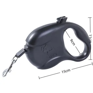 Laisse rétractable automatique noire pour chien, longueur 15 cm, avec motif de chiot