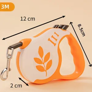Premium retractable 3M dog leash in orange and white with a stylish leaf pattern