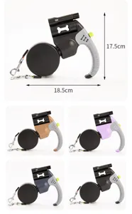 Laisse double rétractable pour chien avec lampe torche, plusieurs couleurs, 18,5cm x 17,5cm
