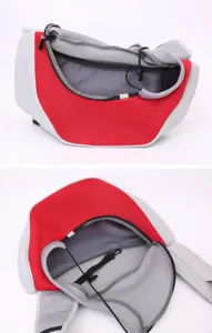 Detailed view of breathable mesh pet shoulder bag with secure interior leash hook