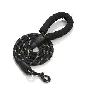 Heavy-duty reflective nylon dog leash with comfortable foam handle for large dogs.