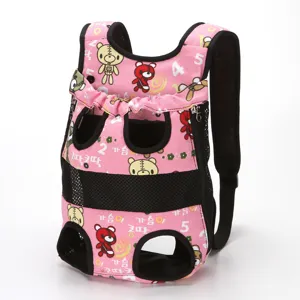 Comfortable pink pet carrier backpack featuring cute bear patterns and breathable mesh panels