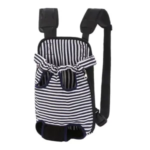 Portable striped pet carrier backpack for small dogs and cats breathable front pack carrier