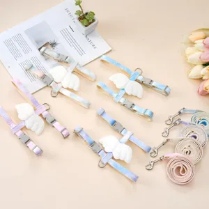 Pastel gradient angel wing cat harness and leash set with soft white plush wings
