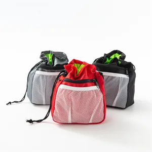Portable drawstring pet training snack bag with mesh pocket for outdoor dog treats