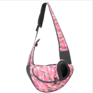 Pink camouflage portable mesh pet sling carrier bag for small dogs and cats, travel bag