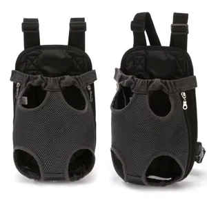 Breathable black mesh pet carrier backpack for dogs and cats front-facing carry