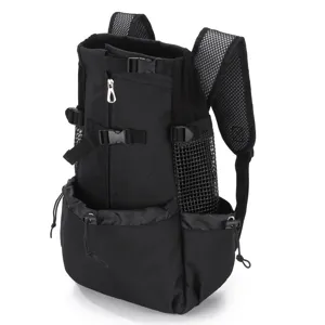 Detailed side view of black breathable pet backpack for dogs and cats