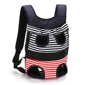Striped breathable pet front carrier backpack with mesh fabric and padded straps