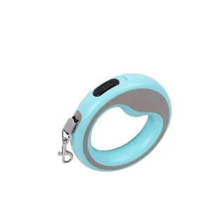 Laisse rétractable automatique ergonomique en forme d'anneau pour chien, bleu et gris