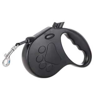 Durable black retractable dog leash with automatic lock and metal swivel hook