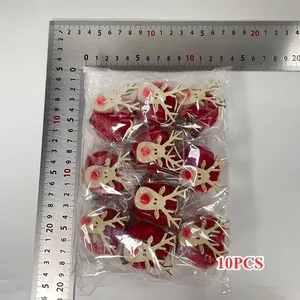 Set de 10 adornos navideños de fieltro de reno rojo con regla de medida