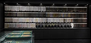 Professional jewelry showroom display featuring a wide collection of hip-hop zircon necklaces.
