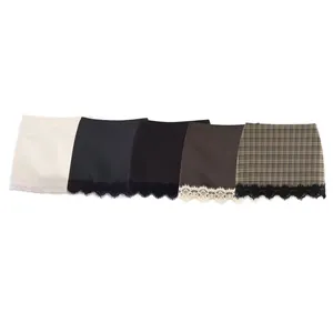 Jupe-Culotte En Polyester À Taille Haute Pour Femmes Mini-Jupe Aspect Satin Couleur Unie Bordure En Dentelle Streetwear Européen Été