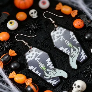 Σκουλαρίκια φέρετρο ακρυλικά Halloween με τρομακτικό τύπωμα χεριού σκελετού