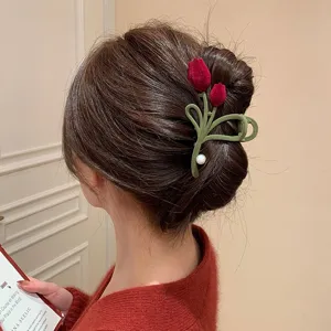 Große Samt Tulpe Haarkralle elegante Haifischklammer für Damen Haarspange Accessoires