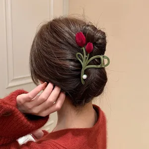 Samt Tulpen Haarklammer grosse Haarkralle fuer Damen Herbst Winter elegante Haarschmuck Accessoires