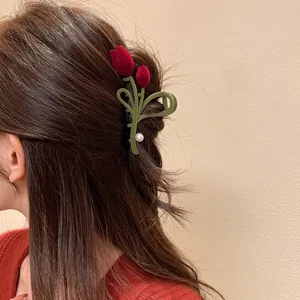 Samt Tulpe Haarklammer für Damen, große Herbst Winter Haarspange Kopfbedeckung Zubehör.