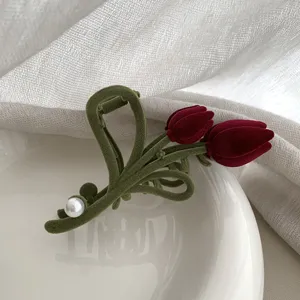 Samt Tulpe Haarklammer fur Damen, grosse Haarklammer, elegante Herbst Winter Haaraccessoires