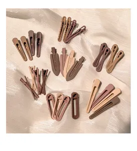 Minimalist matte hair clips set nude brown hairpins duckbill clips for women daily styling