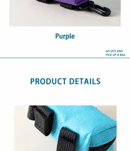 Nahaufnahme tragbarer Hunde-Kotbeutelspender in Violett und Blau mit Klettverschluss