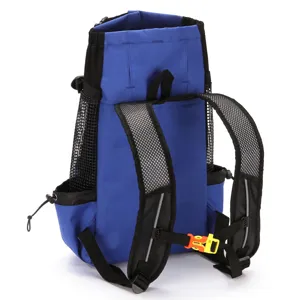 Professional blue breathable pet backpack for outdoor travel with adjustable padded straps