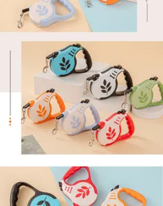 Automatic retractable pet leash with leaf pattern and locking button in multiple colors