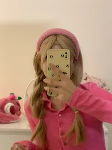 Brede roze gebreide haarband in Koreaanse stijl, comfortabel haaraccessoire voor dames.