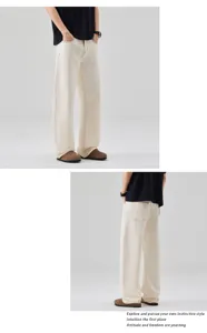 Men's off-white loose wide leg denim pants casual versatile long jeans for youth