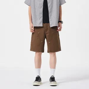 Ανδρικά καφέ casual utility cargo σορτς, χαλαρή γραμμή ίσια πόδια για το καλοκαίρι.