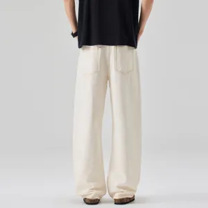 Men's off-white wide-leg denim jeans, loose fit floor-length casual trousers for youth.