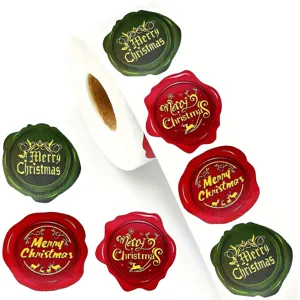 Festive Christmas wax seal sticker roll featuring Merry Christmas text and deer icons