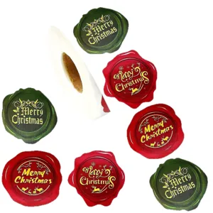 Set of 500 Christmas wax seal stickers in red and green for holiday gift wrapping