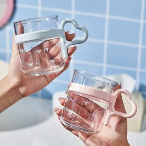 Cute Bowknot Heart Plastic Mouthwash Cup Portable Travel Toothbrush Cup Home Couple Water Cup Tumbler