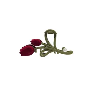 Elegante Samt Tulpen Haarspange fur Damen, grosse Haarklammer fur Herbst und Winter.