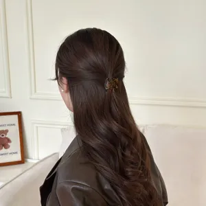 Detailansicht der koreanischen Acetat Mini Haarklammer mit elegantem Schildpatt-Muster.